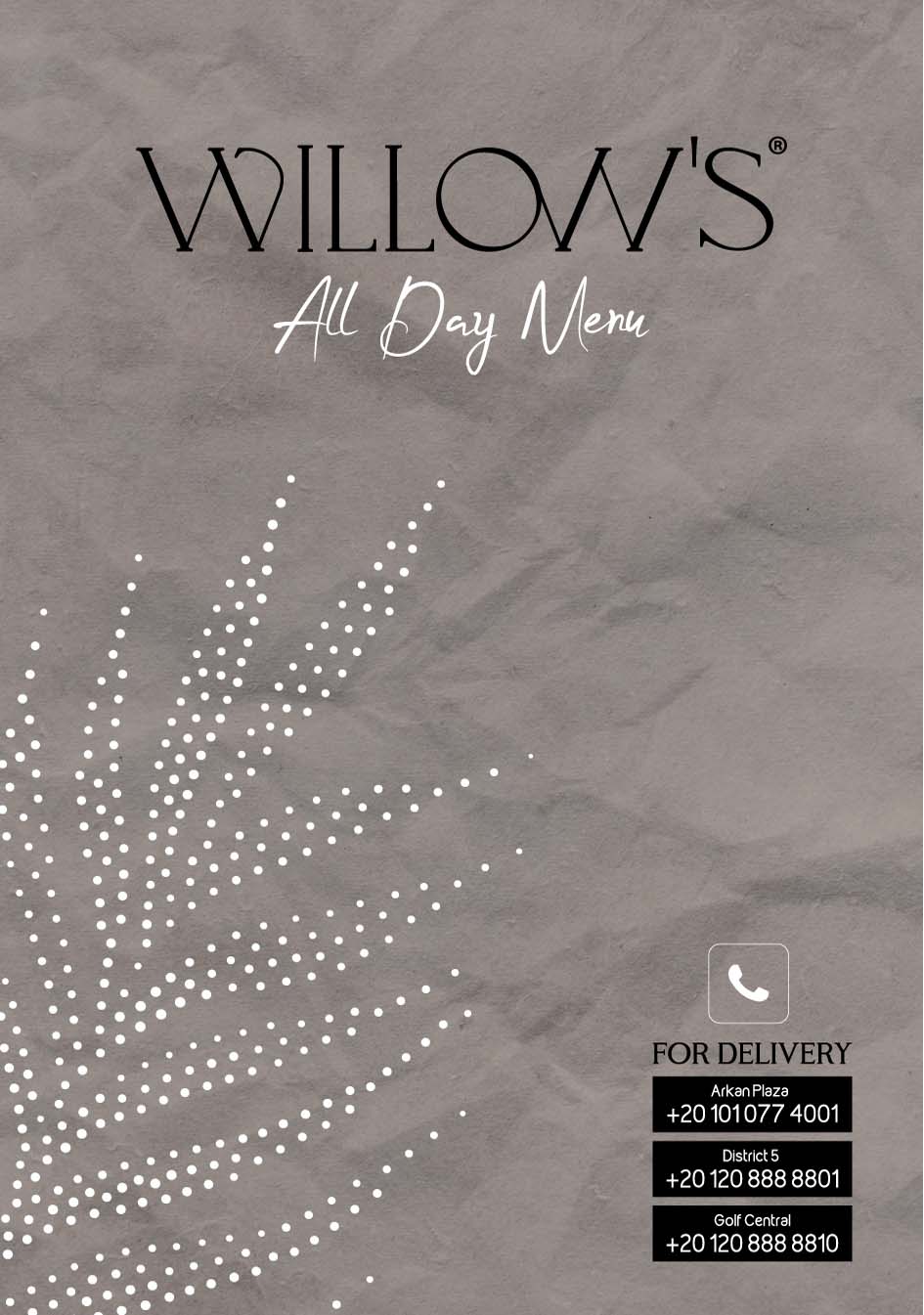 Willow's All Day Menu cover
